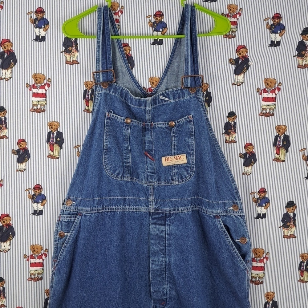 Vintage BIG MAC Square Bak bib carpenter wide leg denim workwear overalls 44-30